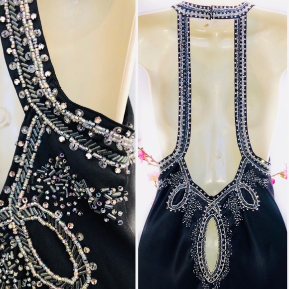 Vintage 90’s Y2K 100% Silk Dress Beaded Dress Black Silk Slip Dress Maxi Prom - Picture 8 of 12